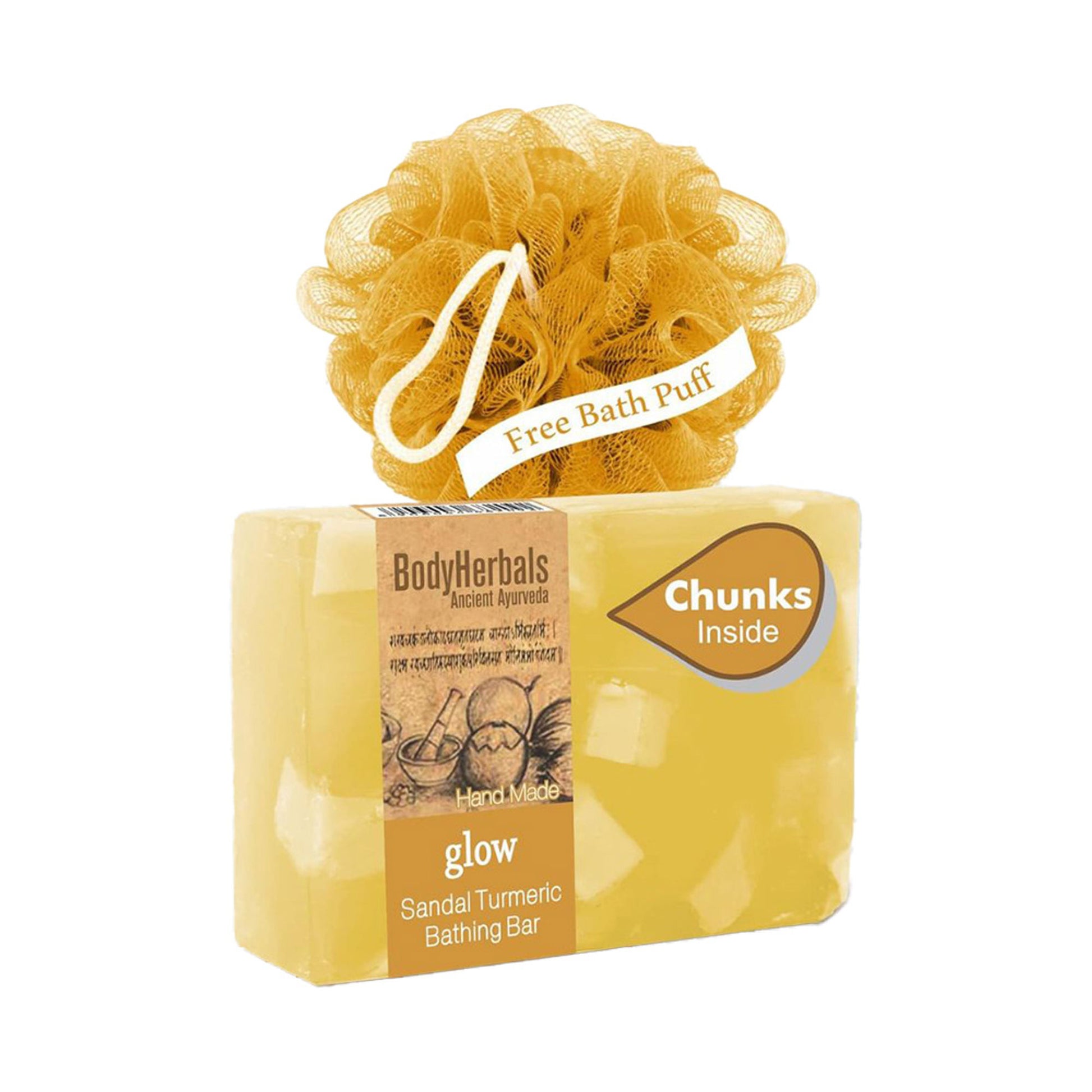 BodyHerbals Glow, Hand Made Sandal Turmeric Bathing Bar With Natural Chunks