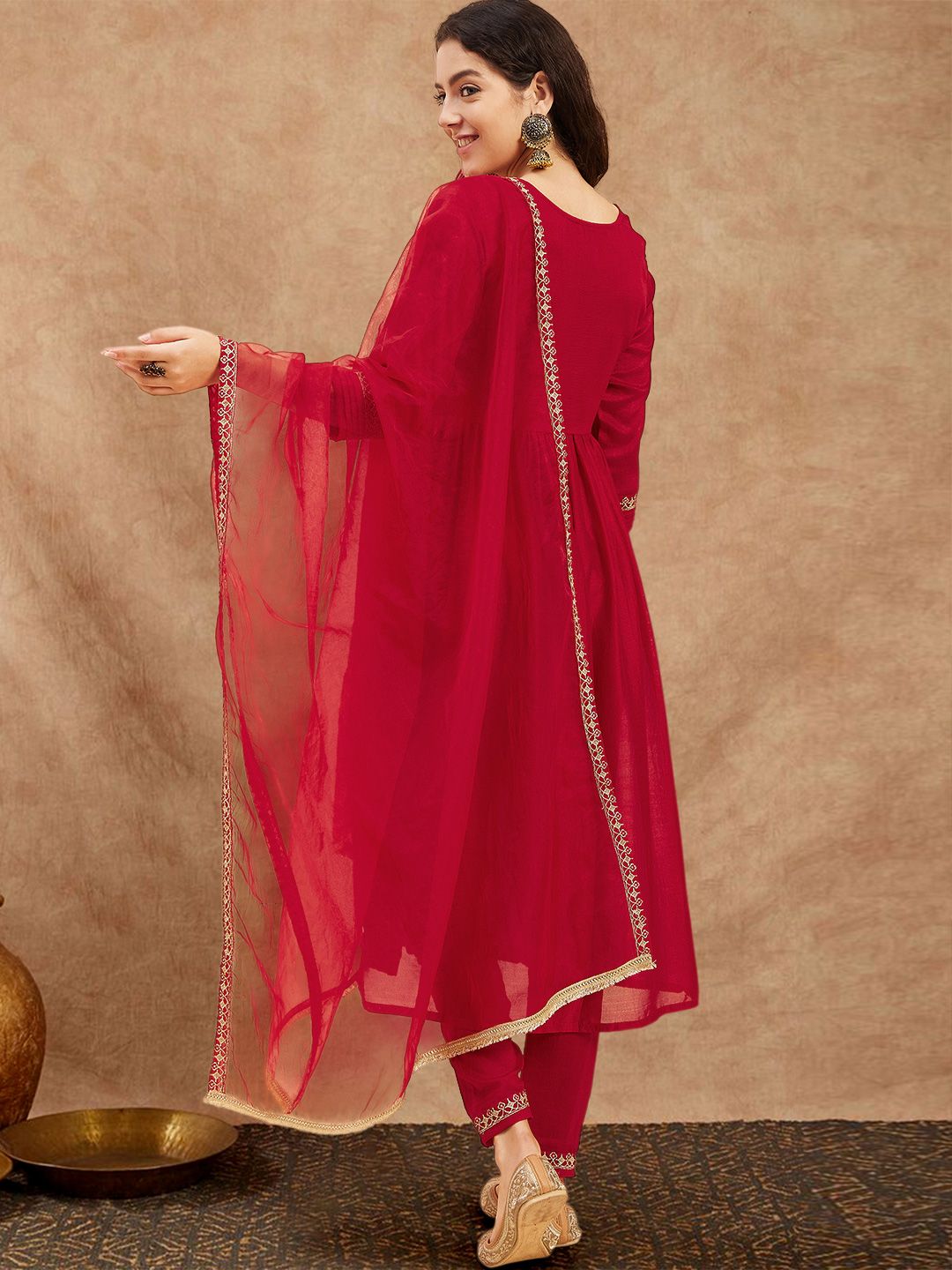 Indyancart SN Women's Yoke Design Embroidered Kurta Sets With Dupatta