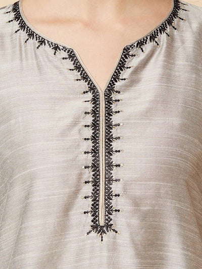 Indyancart VA Women's Grey Art Silk Kurta Sets