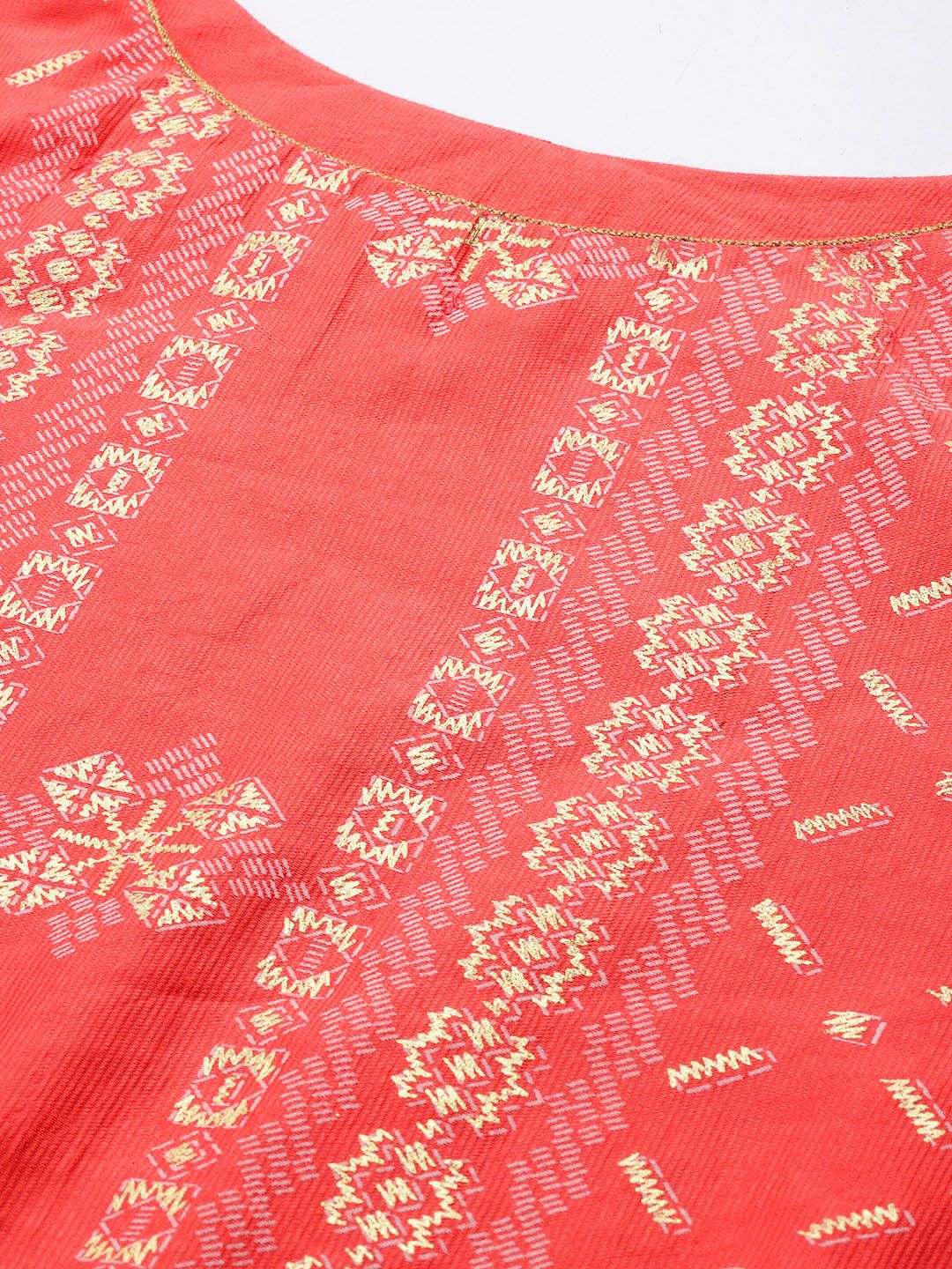 Indyancart IE Women Orange Ethnic Motifs Printed Liva Kurta with Trousers & With Dupatta