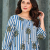 Dhiyona IE Floral Printed Round Neck Pure Cotton A-Line Kurta With Trousers