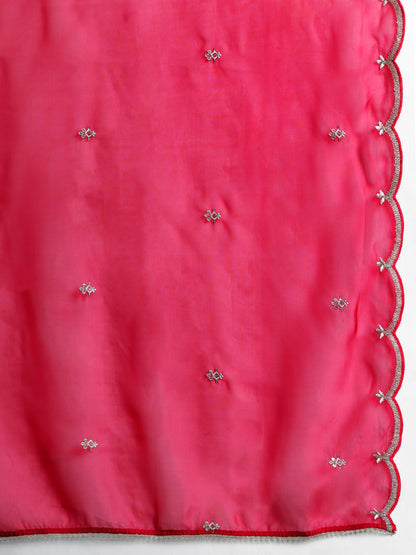 Ethnic Motifs Yoke Design Zari Liva Kurta With Trousers & Dupatta