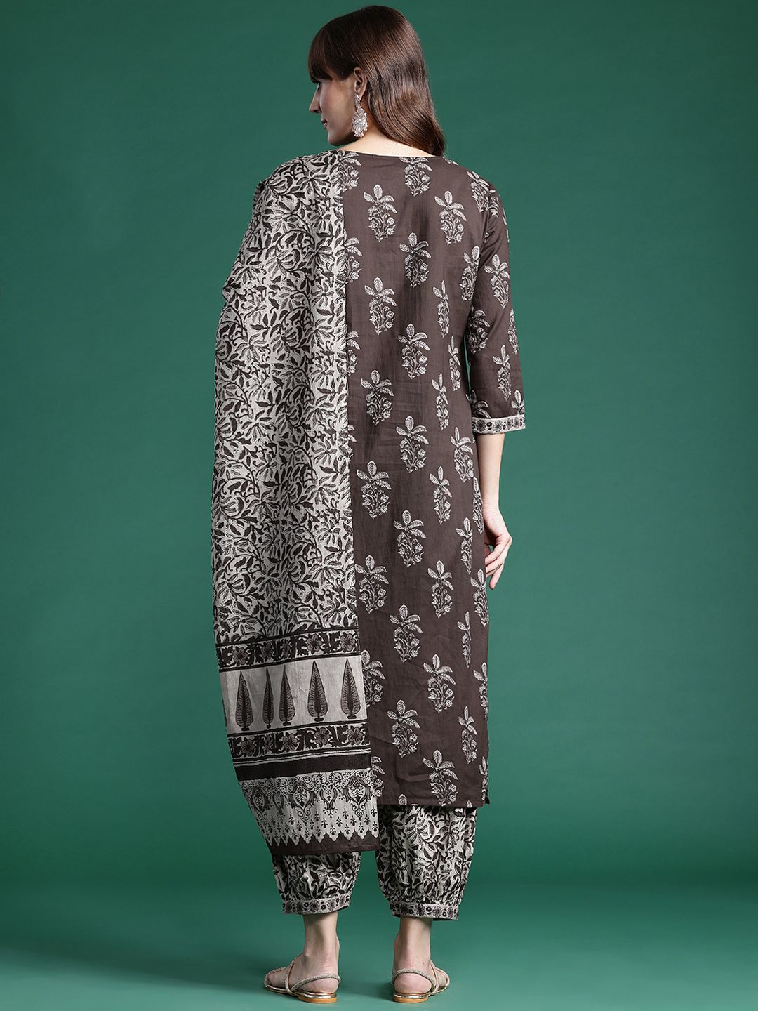 Indyancart IE Floral Printed Pure Cotton Kurta With Salwar & Dupatta