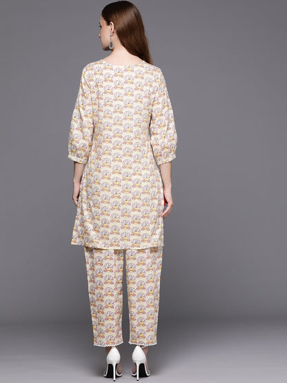 Indyancart IE Women Printed Regular Pure Cotton Kurti with Trousers