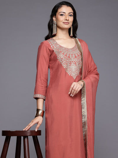 Indyancart VA Women'sEthnic Motifs Yoke Design Zari Kurta With Palazzos & Dupatta