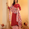 Dhiyona VA Women'sMaroon V-Neck Long Sleeves Anarkali Kurta With Palazzo & Dupatta