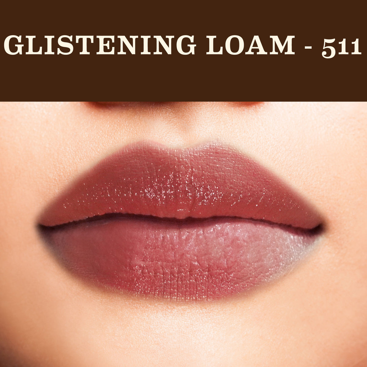 SoulTree Ayurvedic Glistening Loam lipstick in shade 511, showcasing the natural, glistening finish and herbal ingredients.