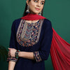 Dhiyona SN Women's Yoke Design Embroidered Pure Cotton Straight Kurta With Trousers & Dupatta