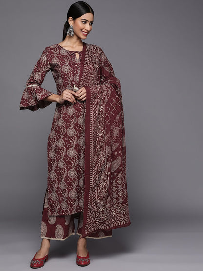 Dhiyona IE Women Purple Floral Kurta with Palazzos & With Dupatta