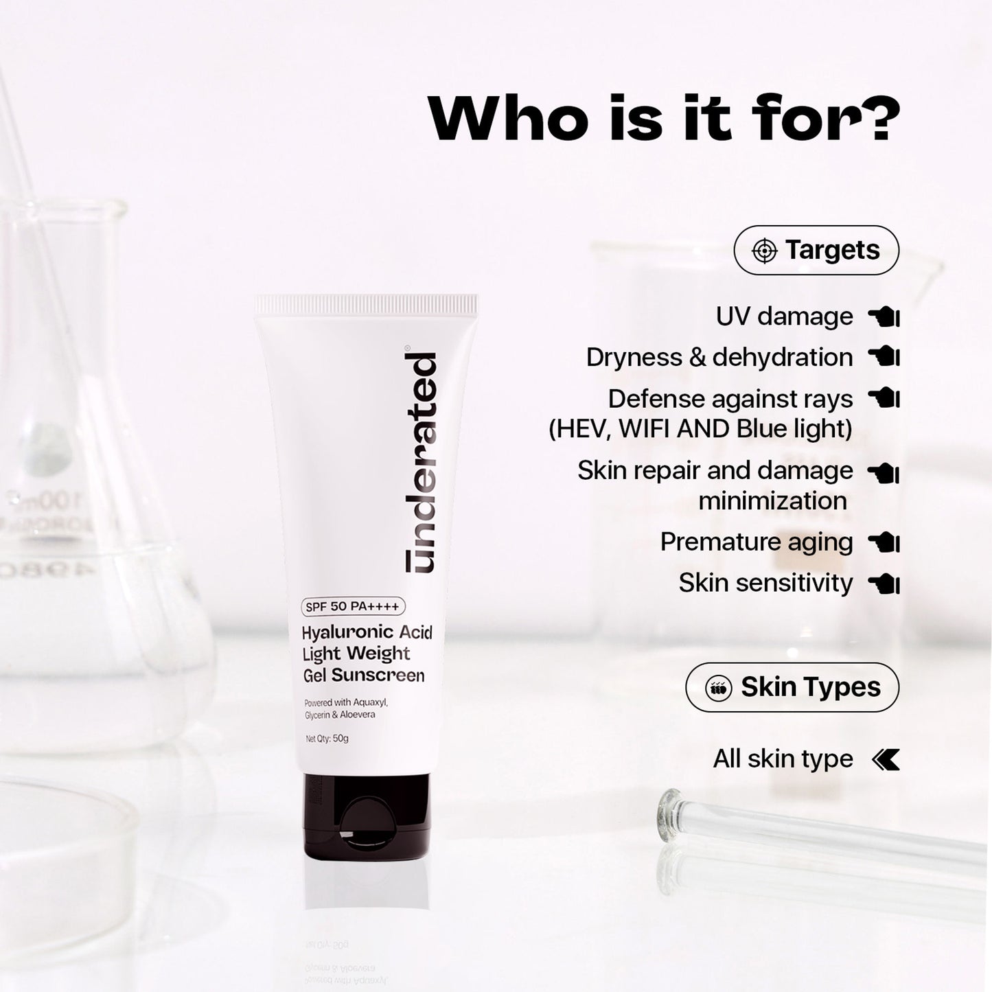 Underated Hyaluronic Acid Gel Sunscreen SPF 50 PA++++