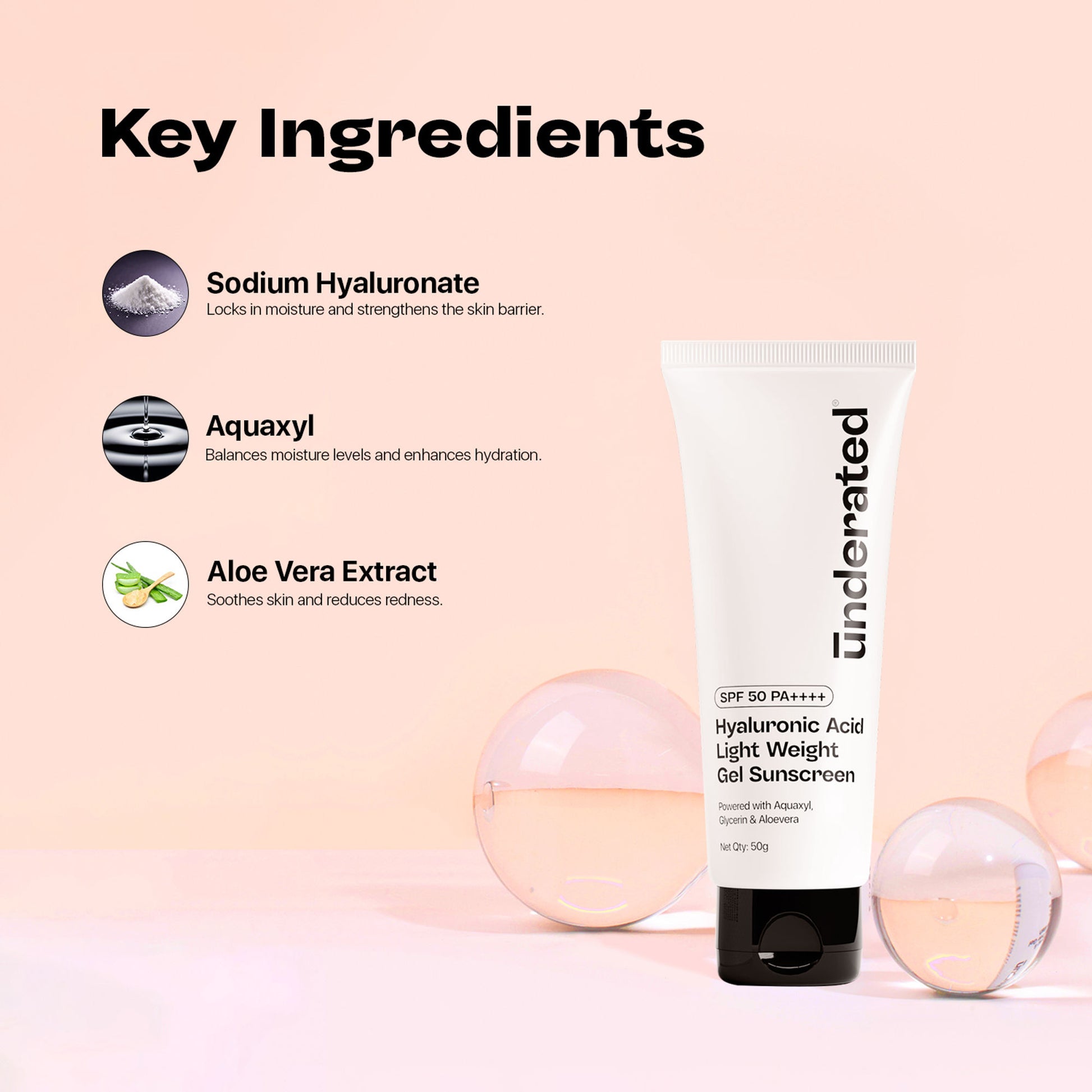 Underated Hyaluronic Acid Gel Sunscreen SPF 50 PA++++