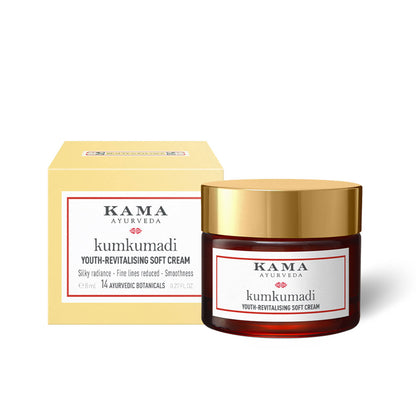 Kama Ayurveda Kumkumadi Youth revitalizing soft cream for uneven skin and dark spots, with a smooth, creamy texture.