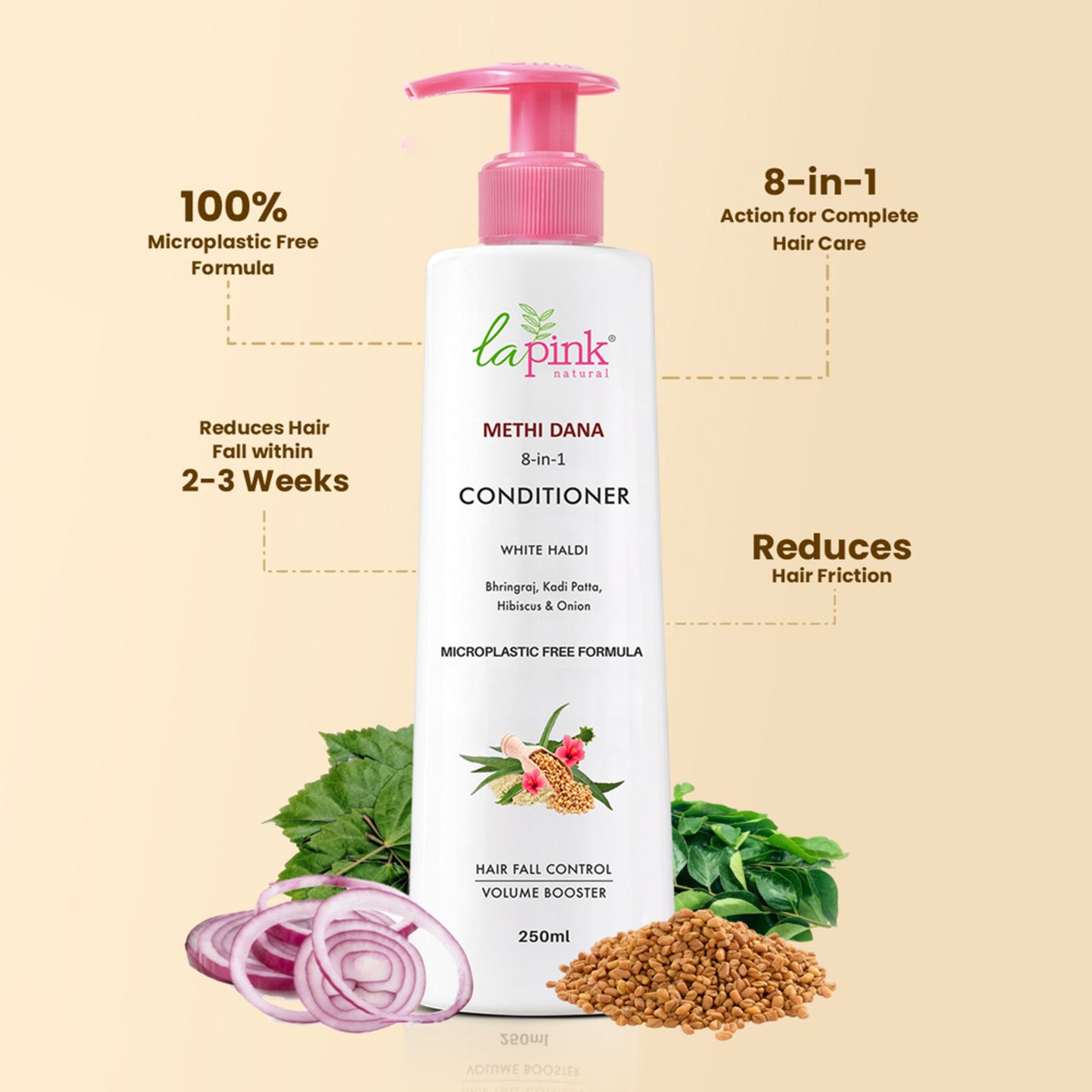 La Pink Methi Dana 8-In-1 Hair Fall Control Conditioner - Reduces Hair Breakage & Split-Ends
