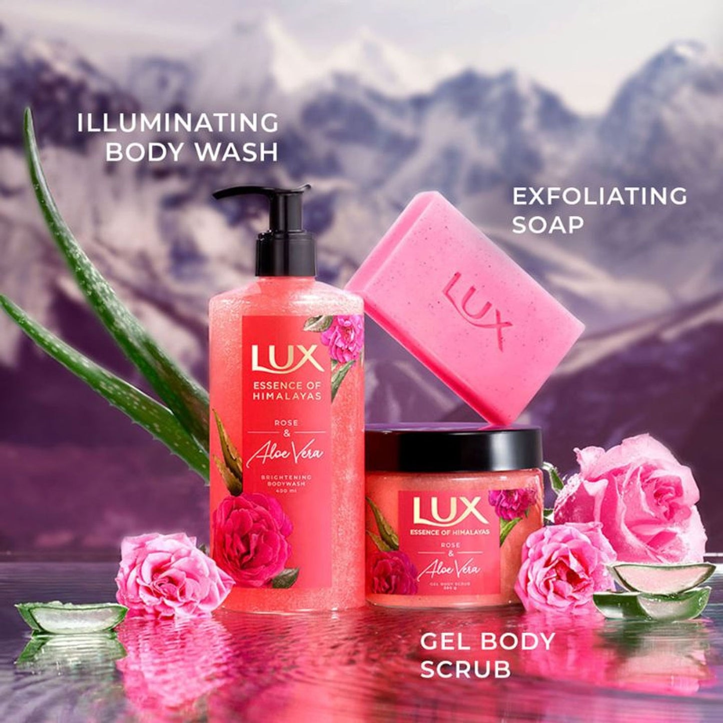 Lux Essence Of Himalayas Rose & Aloe Vera Exfoliating Soap - Pack Of 5