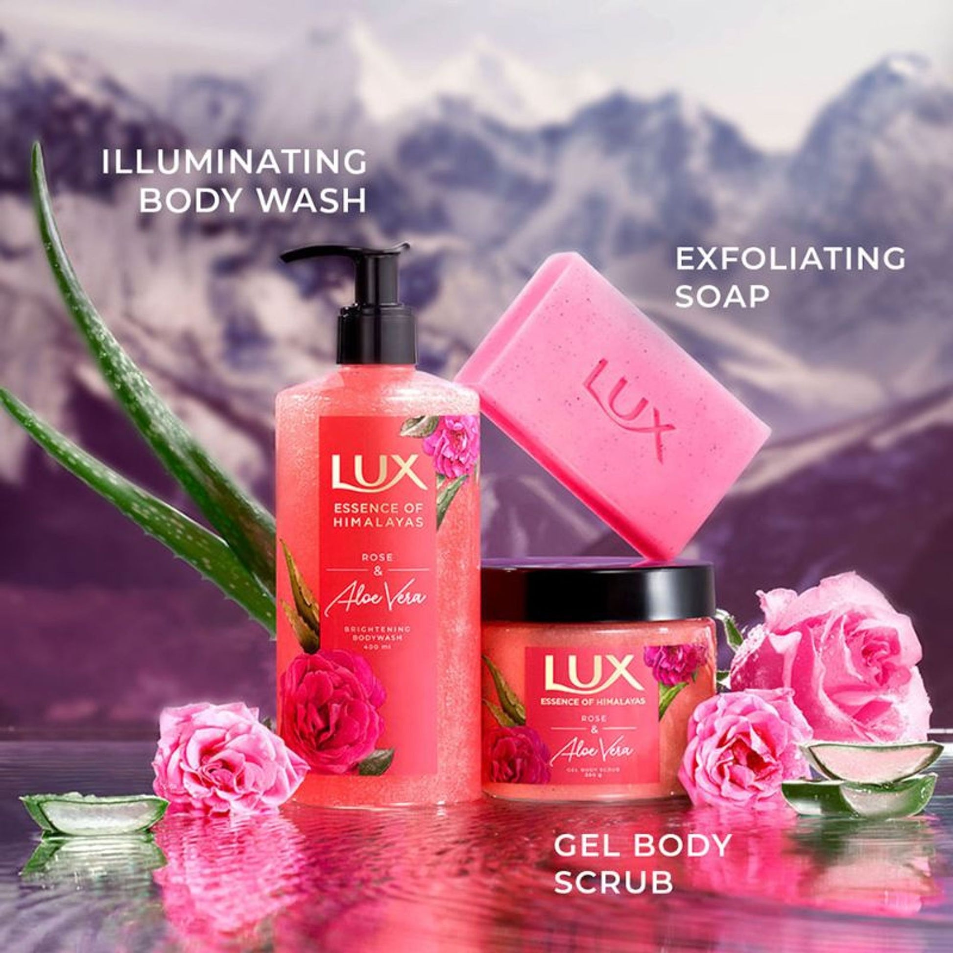 Lux Essence Of Himalayas Rose & Aloe Vera Exfoliating Soap - Pack Of 5