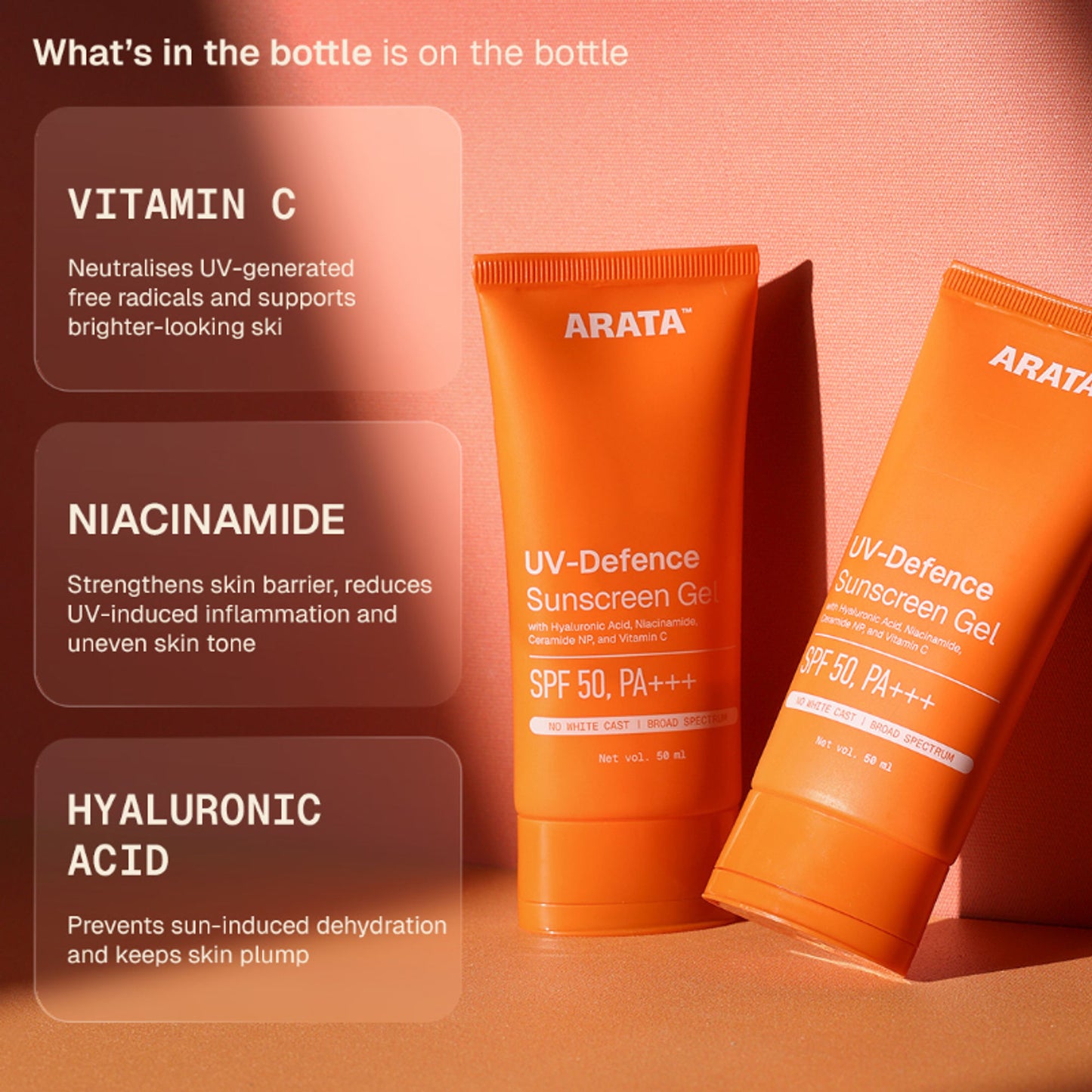 ARATA Sunscreen SPF 50+ PA+++ Sunscreen Gel | No White Cast, Non Sticky, Broad Spectrum
