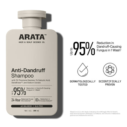Arata Anti-Dandruff Shampoo, With Piroctone Olamine, Up To 100% Dandruff Reduction