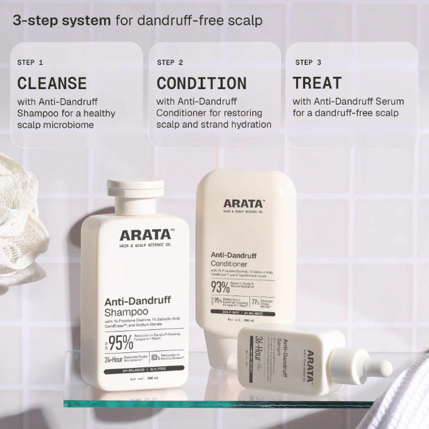Arata Anti-Dandruff Shampoo, With Piroctone Olamine, Up To 100% Dandruff Reduction