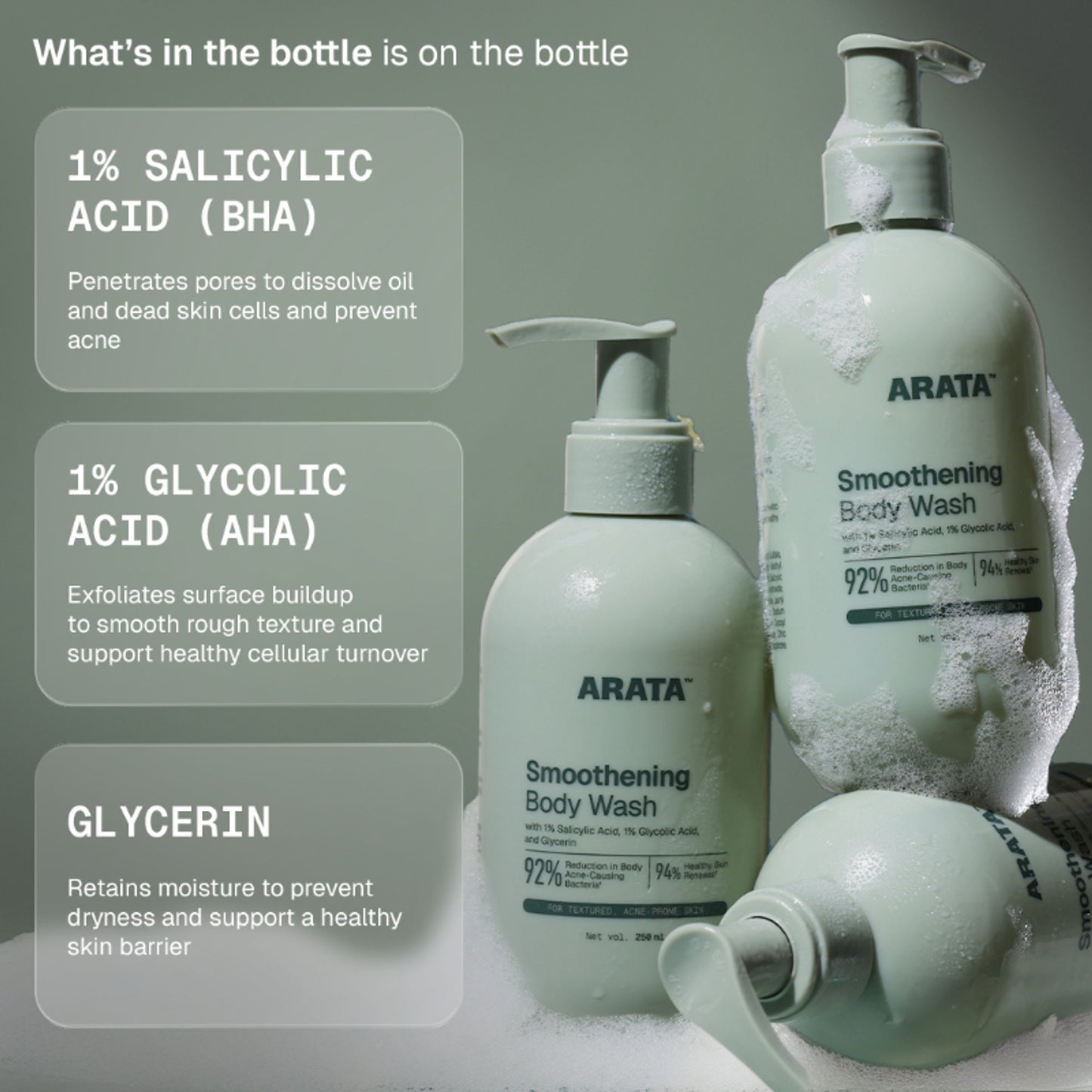 Arata 1% Salicylic Acid Daily Body Wash Exfoliates Clears Back Acne & Improves Strawberry Skin