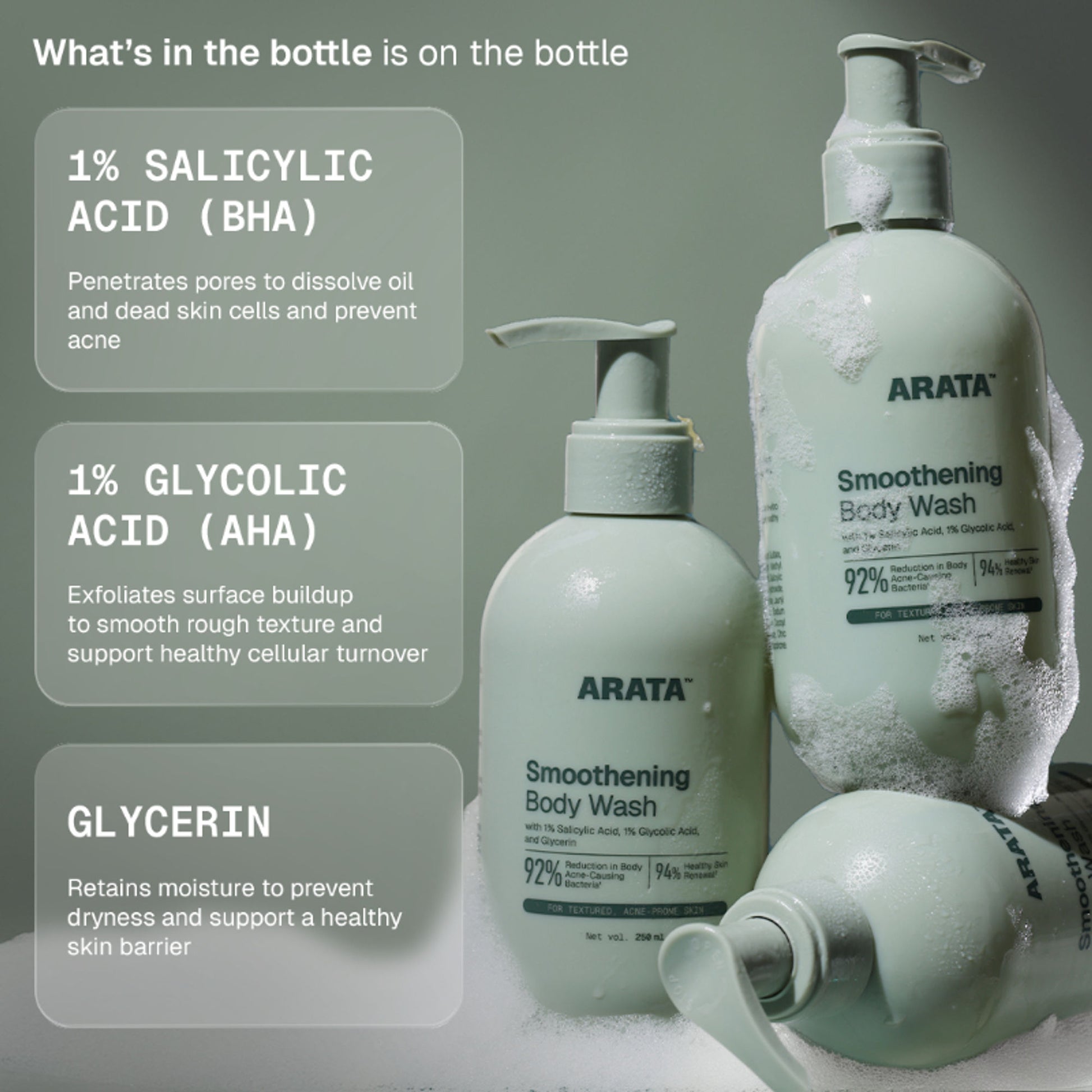 Arata 1% Salicylic Acid Daily Body Wash Exfoliates Clears Back Acne & Improves Strawberry Skin