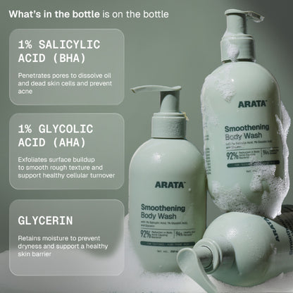 Arata 1% Salicylic Acid Daily Body Wash Exfoliates Clears Back Acne & Improves Strawberry Skin
