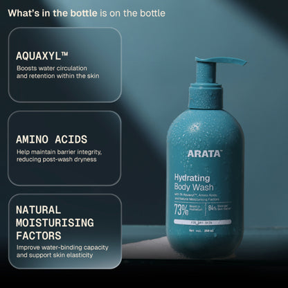 Arata Moisturising Body Wash for Dry Skin with Shea Butter & Glycerine, Protects Skin Barrier