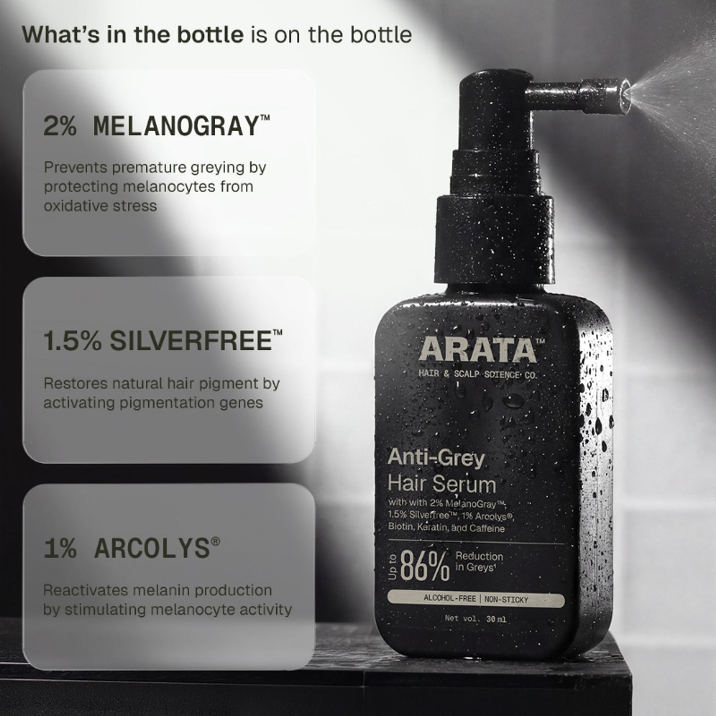 Arata Anti-Grey Serum with MelanoGray & Vegan Keratin
