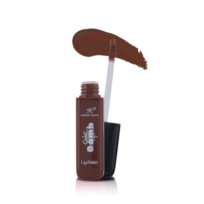 FASHION COLOUR Sweet Bomb Lip Gloss in Terracotta, showing a close-up of the glossy, warm-toned lip gloss tube.