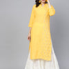 Dhiyona IE Women Yellow Embroidered Straight Kurta