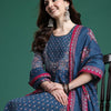 Indyancart IE Ethnic Motifs Printed Mirror Work Pure Cotton Kurta with Trousers & With Dupatta