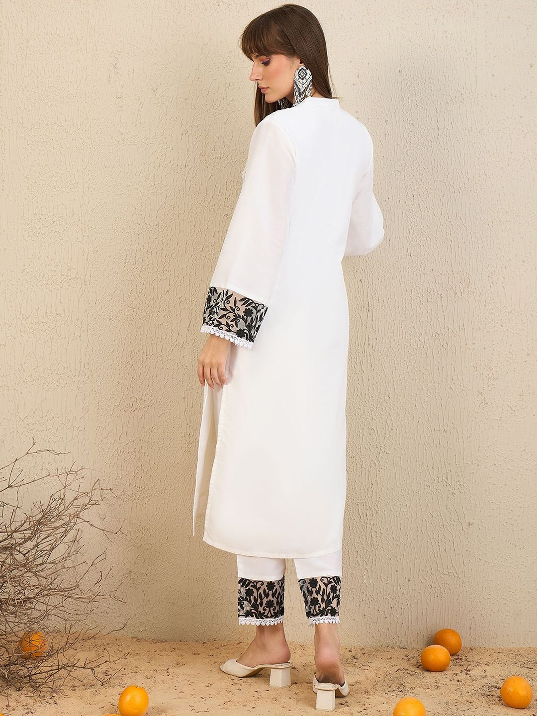 Indyancart IE Mandarin Collar Straight Tunic With Trousers