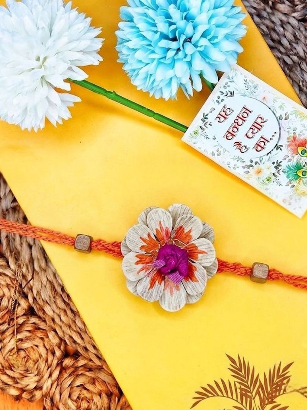 Anouk Multicolor Floral Design Plant Seed Rakhi With Roli Chawal Chandan Mishri