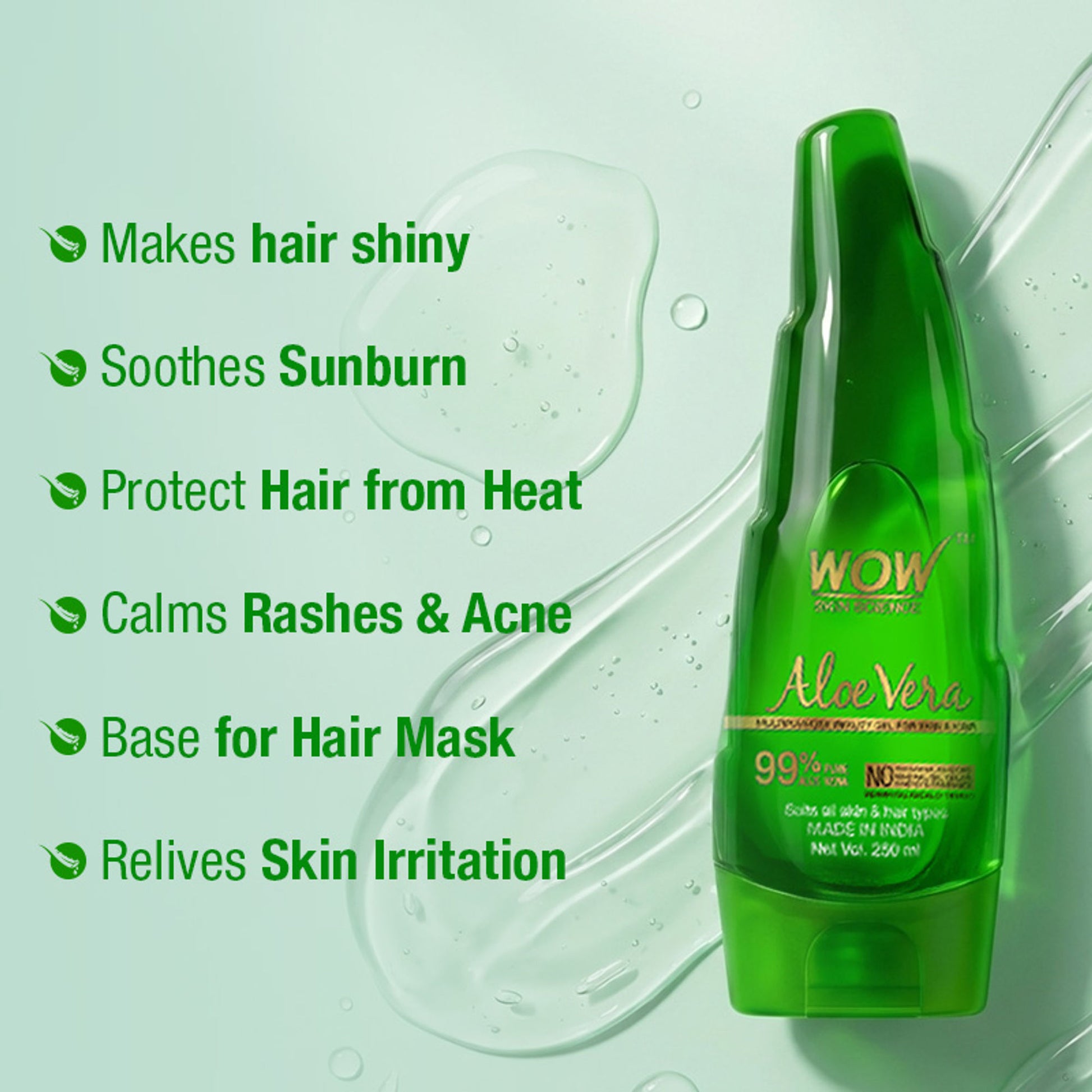 WOW Skin Science 99% Pure Aloe Vera Gel for Face, Skin and Hair for Both Men and Women