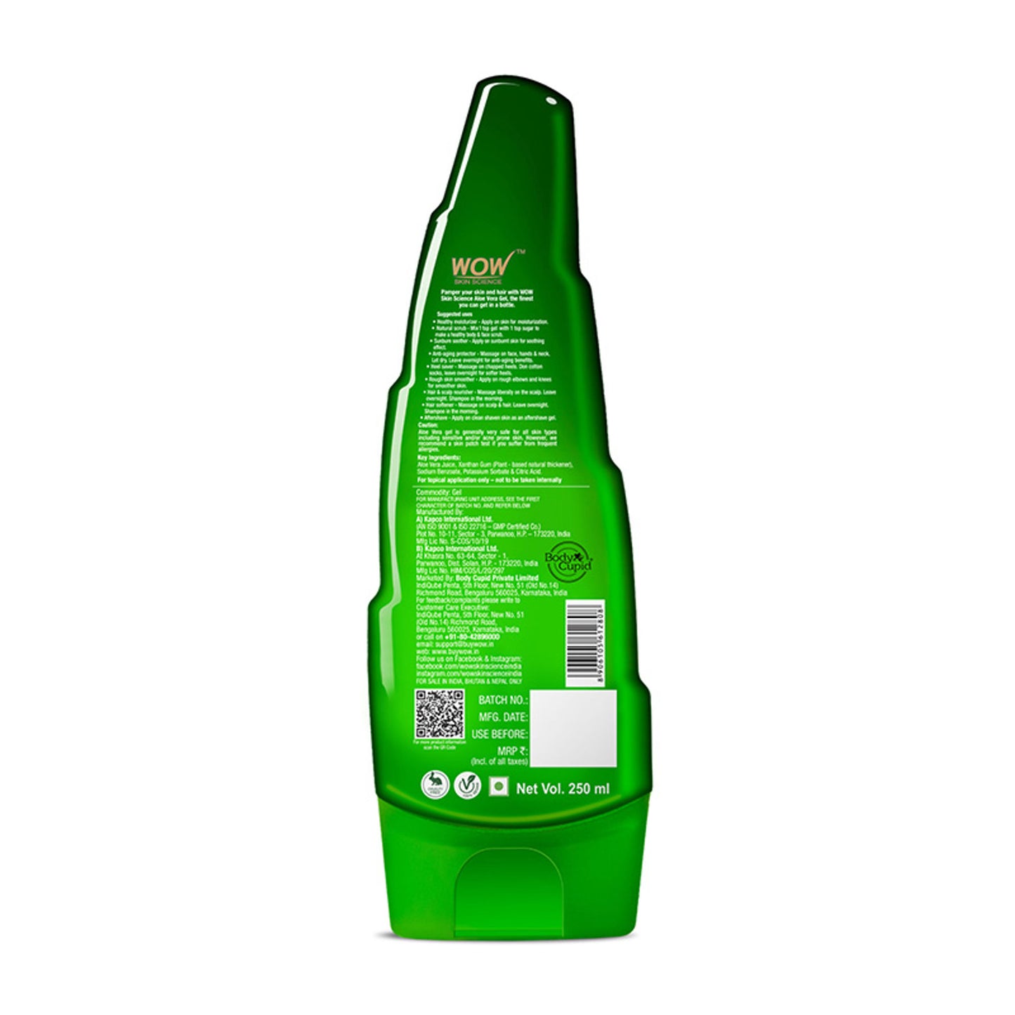 WOW Skin Science 99% Pure Aloe Vera Gel for Face, Skin and Hair for Both Men and Women