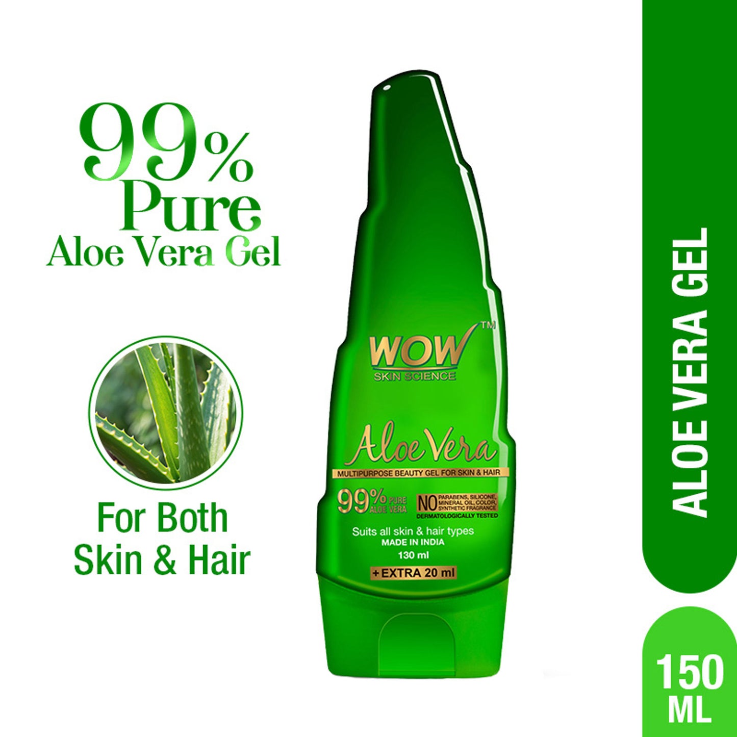 WOW Skin Science 99% Pure Aloe Vera Gel for Face, Skin and Hair for Both Men and Women