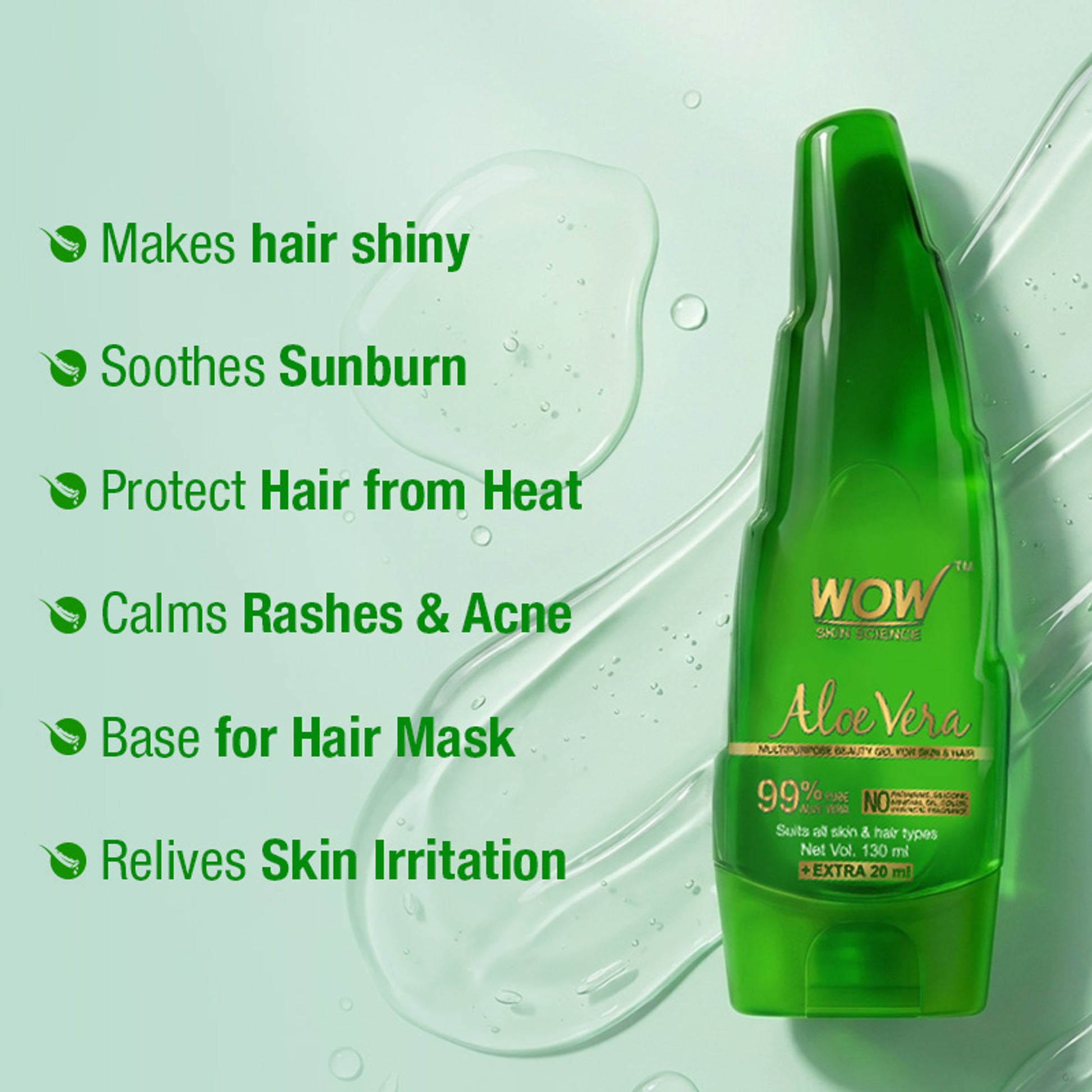 WOW Skin Science 99% Pure Aloe Vera Gel for Face, Skin and Hair for Both Men and Women