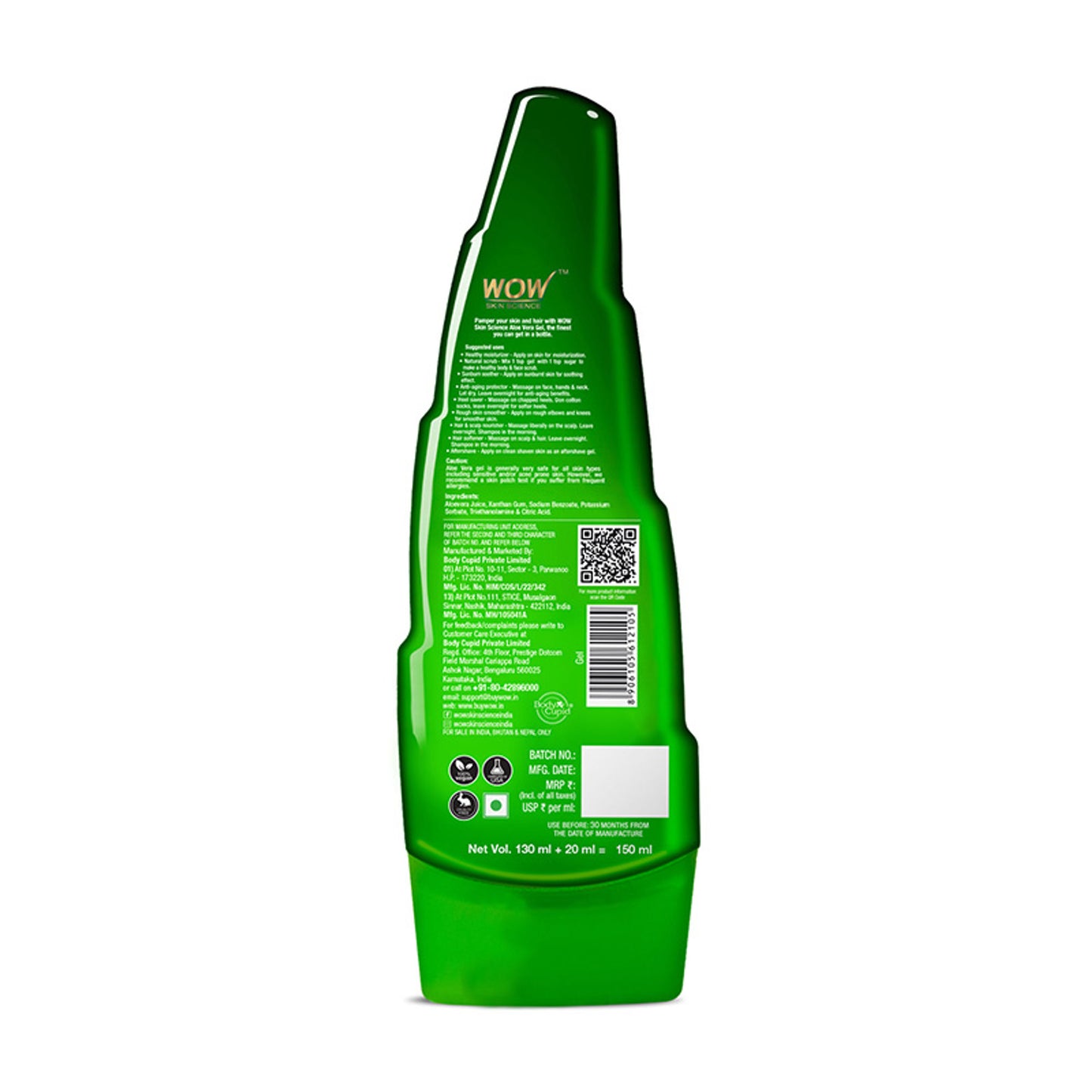 WOW Skin Science 99% Pure Aloe Vera Gel for Face, Skin and Hair for Both Men and Women