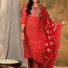 Indyancart IE Leheriya Printed Pure Cotton Kurta With Trousers & Dupatta