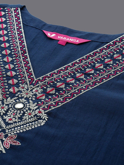 Indyancart VA Women'sV Neck Ethnic Motifs Embroidered Regular Straight Kurta Set