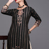 Indyancart IE Women Black & Gold-Toned Ethnic Motifs Foil Print Keyhole Neck Straight Kurta