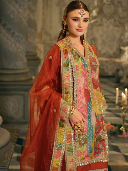 Indyancart IE Women Floral Printed Regular Gotta Patti Kurta with Palazzos & With Dupatta