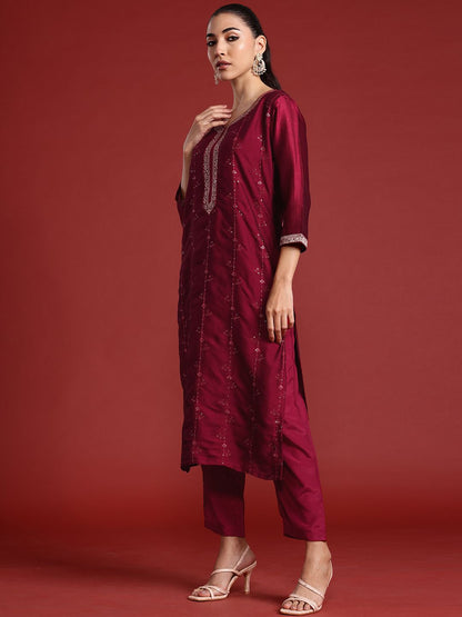 Indyancart IE Floral Embroidered Zari Kurta With Trousers & Dupatta