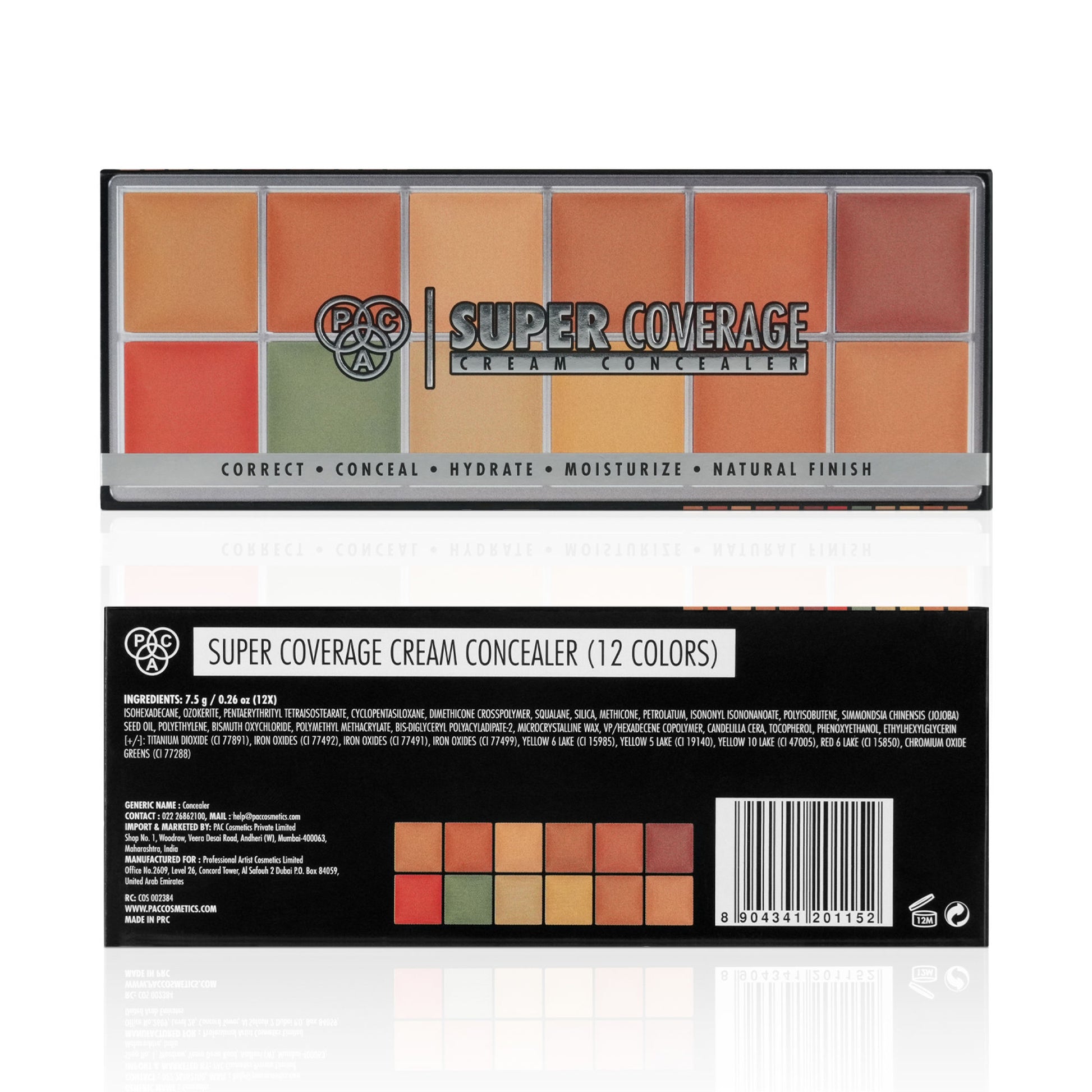 PAC Super Coverage Cream Concealer Palette X12 - Creamy Blendable Formula, Longlasting Full Coverage