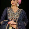 Indyancart IE Floral Embroidered Empire Liva Kurta with Trousers & Dupatta