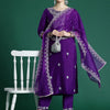 Indyancart IE Floral Embroidered Thread Work Kurta With Trousers & Dupatta