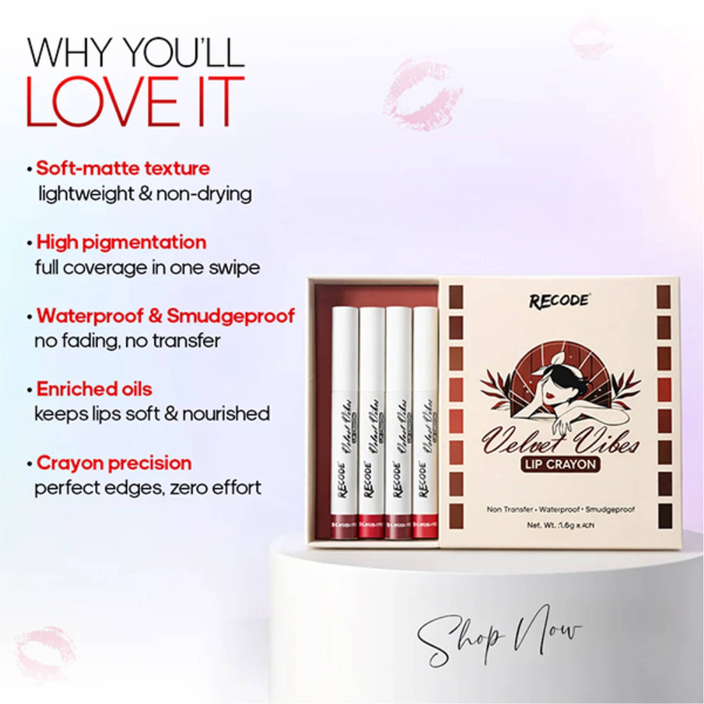 Recode Smudge-Proof And Waterproof Lip Crayon Set Of 8
