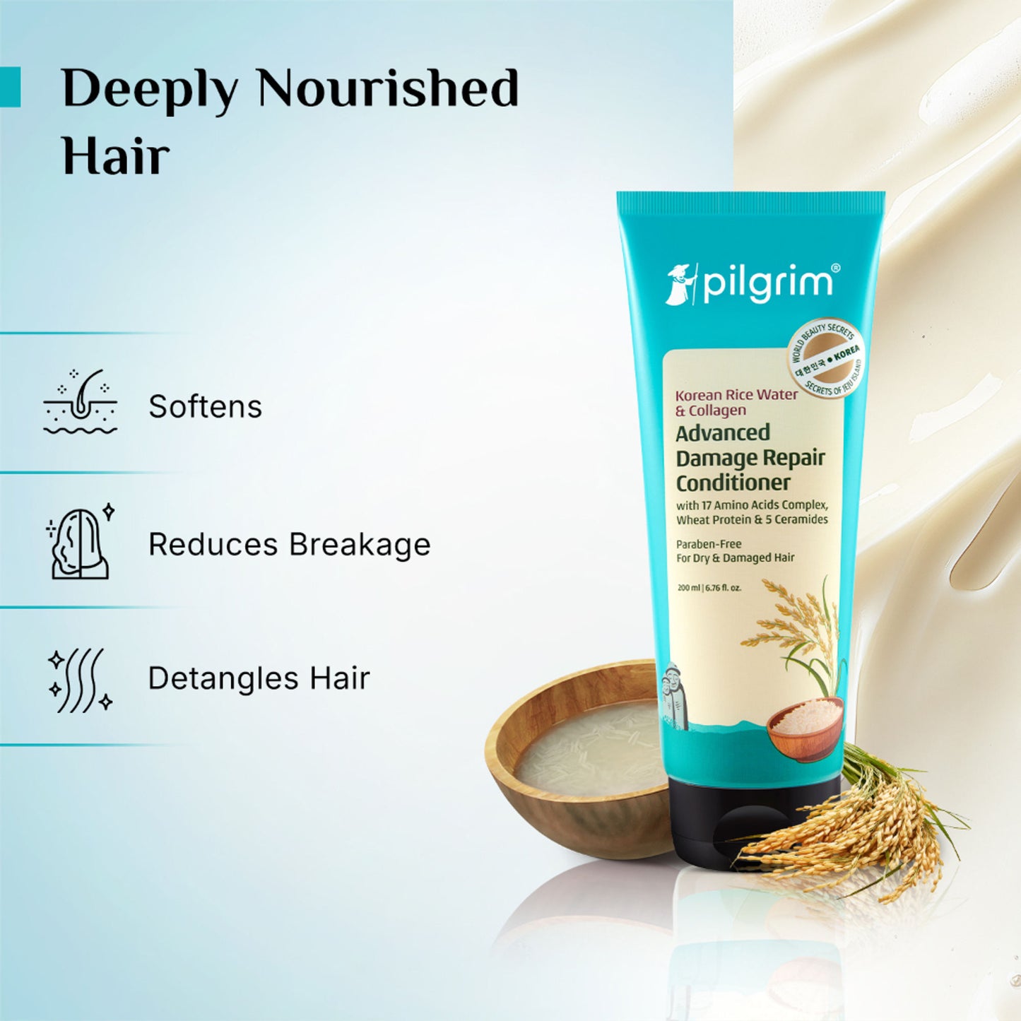 Pilgrim Korean Rice Water & Collagen Advanced Damage Repair Conditioner For Dry Frizzy & Damag Hair