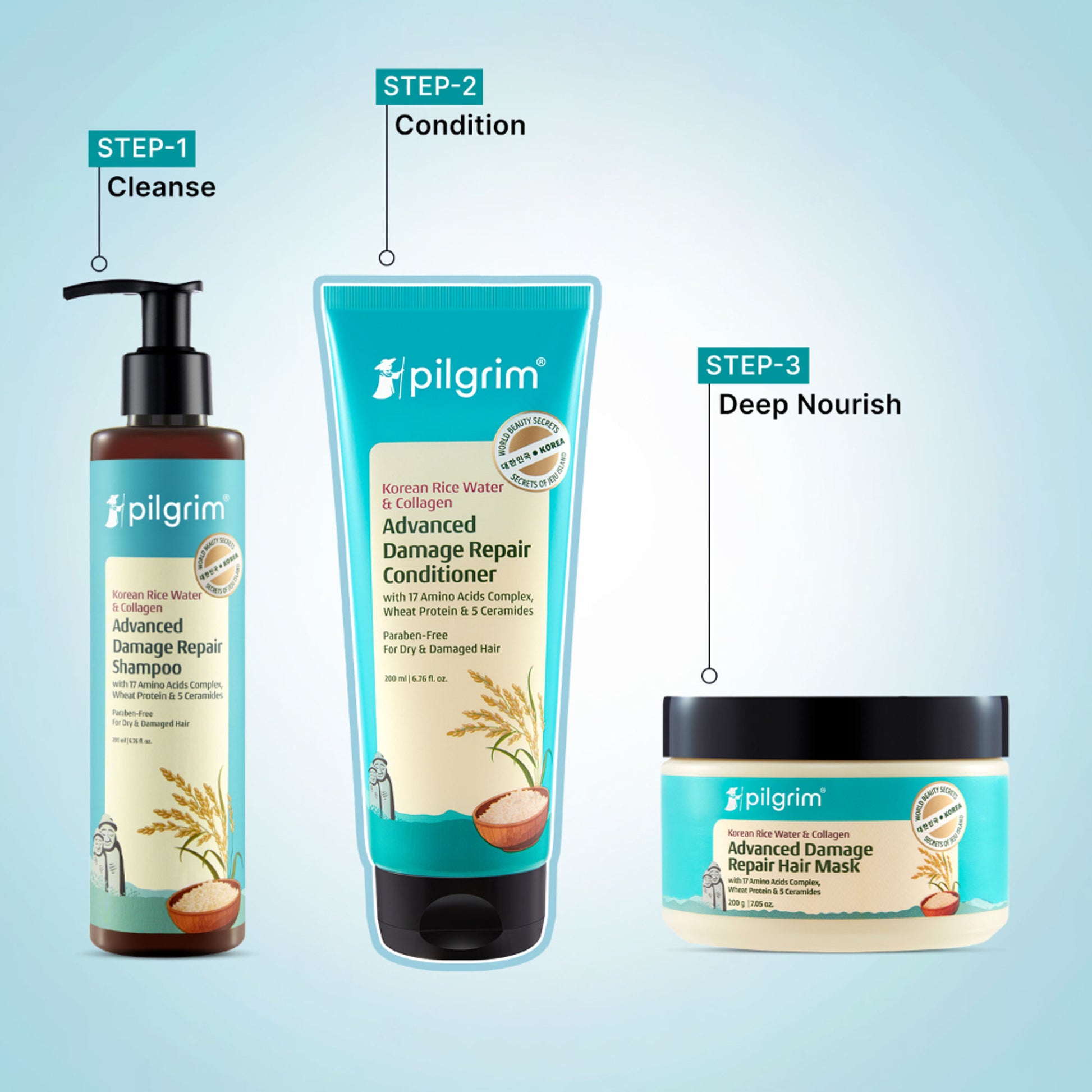 Pilgrim Korean Rice Water & Collagen Advanced Damage Repair Conditioner For Dry Frizzy & Damag Hair