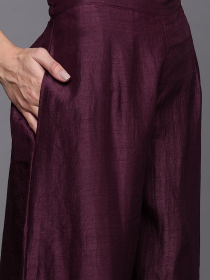 Indyancart IE Women Purple Sequinned Kurta with Palazzos & With Dupatta
