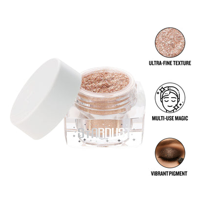 Daily Life Forever52 Stardust Loose Glitter in Celestial Blush, shimmering pink and gold loose glitter for creative makeup looks.